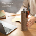 Glass Water Bottle 25Oz with Felt Sleeve - Borosilicate Glass - Leakproof Lid - BPA Free - Ideal for Work, Travel & Gym (Sand Brown)