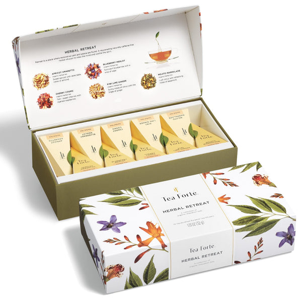 Tea Forte Premium Petite Presentation Box Gift Set Sampler, 10 Count, 2 of Each Blend Individually Wrapped Handcrafted Pyramid Infuser Bags,