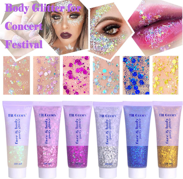 Body Glitter Face Glitter Gel: Singer Concerts Disco Festival Rave Accessories Face Glitter Makeup 150Ml Chunky Sequins Mermaid Face Body Hair