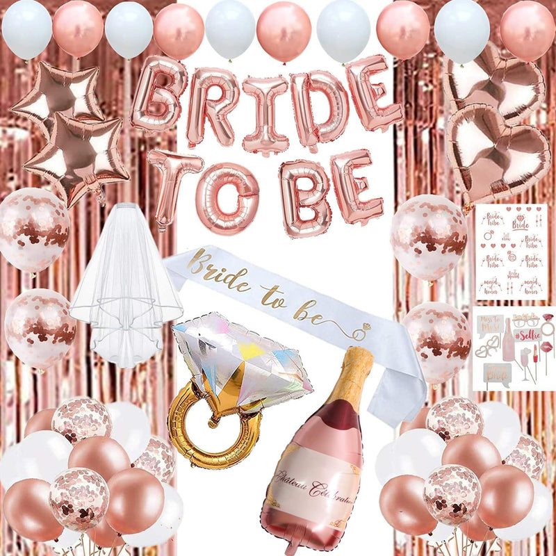 EFAILY Bachelorette Party Decorations - Rose Gold Bridal Shower Party Decor and Supplies Kit Bride To Be Sash, Veil, Temporary Tattoos, Confetti
