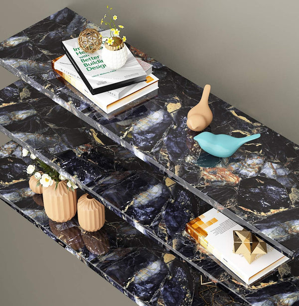 Livelynine Blue Gem Marble Contact Paper Self Adhesive Wallpaper Peel and Stick Countertops for Kitchen Cabinet Table Desk Bathroom Counter Top