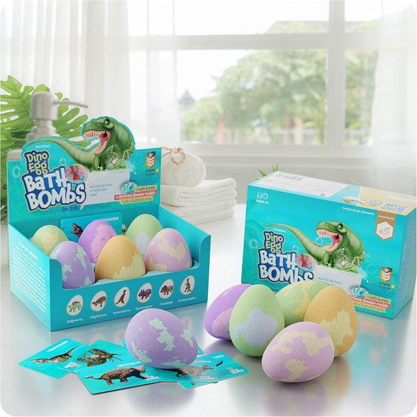 Dino Egg Bath Bombs for Kids - Kid Baths Bomb with Surprise inside - Dinosaur Toys Gift for Boys and Girls Ages 6 7 8 Years Old Gifts - Fun