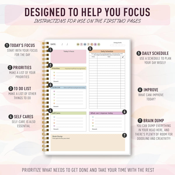 ADHD Daily Planner - Productivity Planner & Undated Task Management Organizer for Neurodivergent Adults, Focused Planners for Men & Women - B5