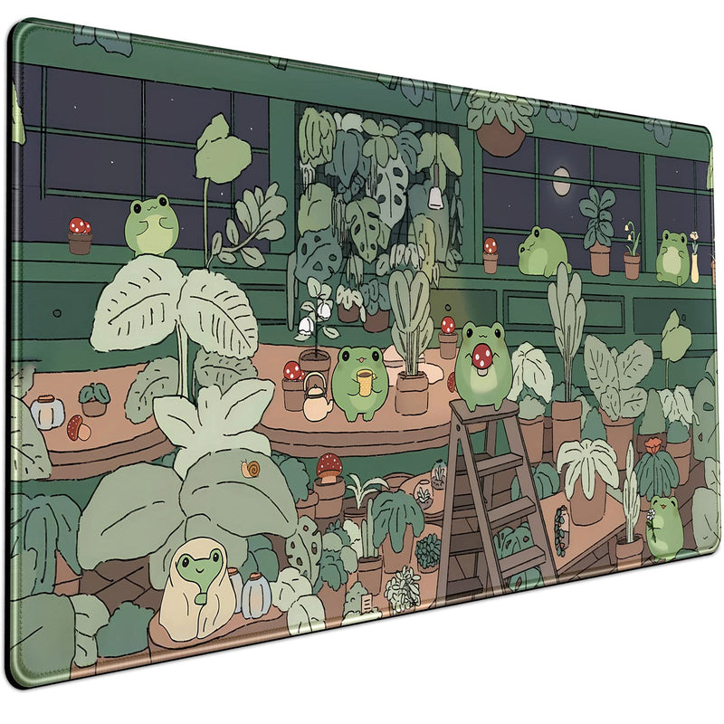 Cute Frog Kawaii Green Desk Decor Mat, Large Gaming Mouse Pad for Computer Keyboard Laptop, Home Office Accessories for Girl (31.5X15.7 In)-With