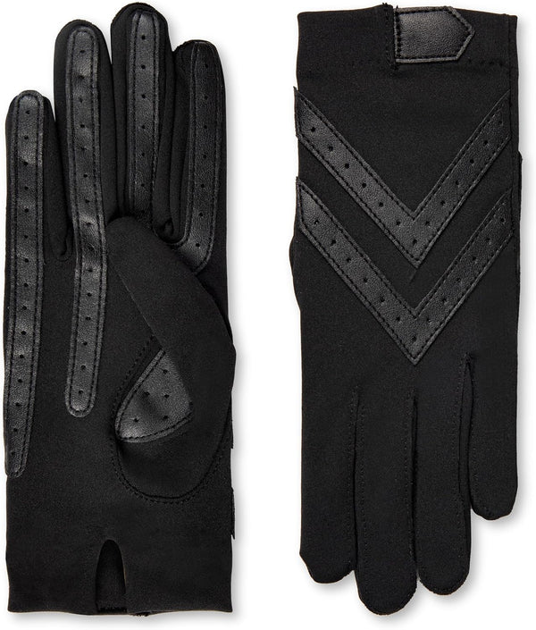 Isotoner Women'S Spandex Shortie Touchscreen Gloves - Waterproof Winter Gloves - Chic Chevron Design - Ideal for Driving and Daily Use,