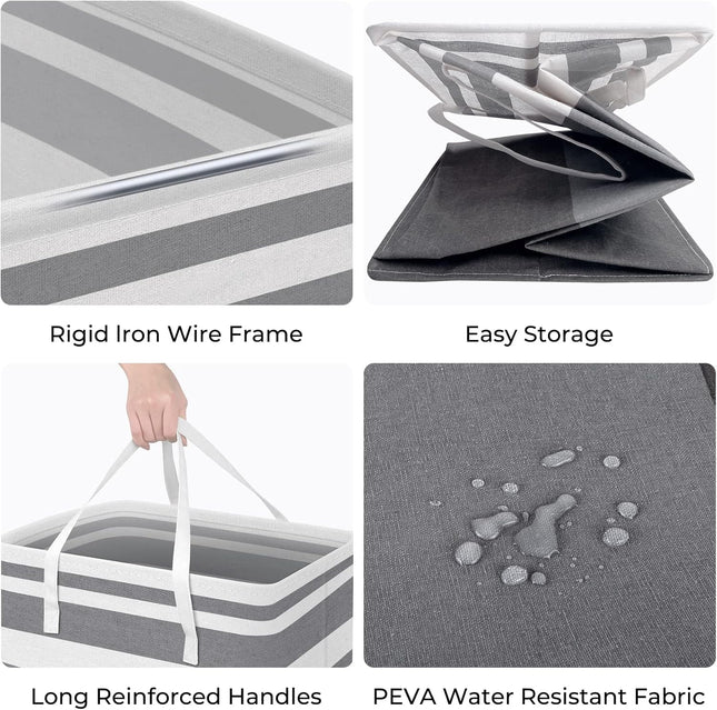 Homehacks 2 Pack Large Laundry Baskets, Waterproof, Freestanding Laundry Hampers, Collapsible Clothes Hamper with Reinfo