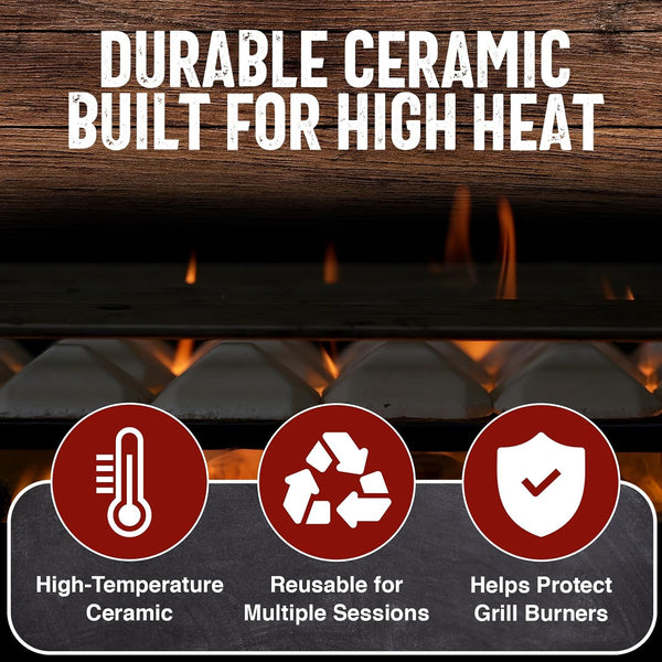 Chef Master 05004CM Ceramic Gas Grill Self Cleaning Briquettes, Replacement for Lava Rocks, Cleaner Cooking, Gas Grill Briquettes for BBQ Grill