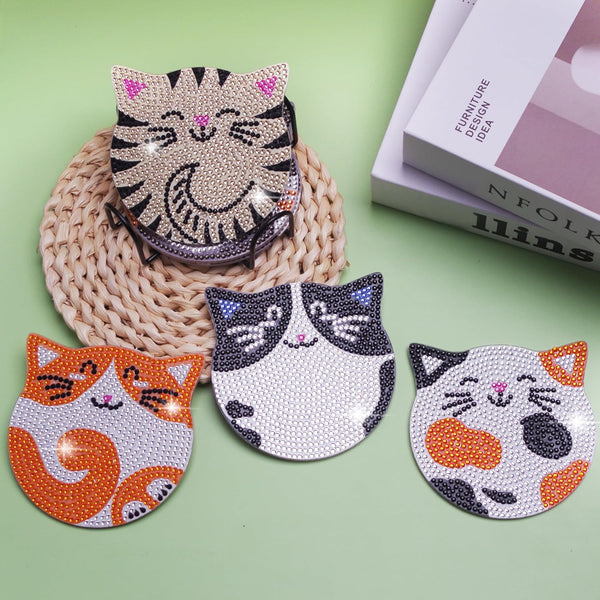 Vcekract Diamond Painting Coasters Kits, 6 Pcs Cat Diamond Art Coasters with Holder, Crafts Kits for DIY Coasters, Diamond Art Kits for Adults Cat