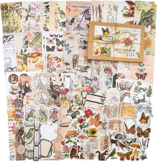 Knaid 200 Pieces Vintage Ephemera Pack Decoupage Paper Junk Journal Kit Scrapbook Planner Sticker Supplies for Art Journaling Bullet Journals