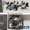 2PC under Sink Organizer Rack 2 Tier under Sliding Cabinet Basket Organizer Drawer with 4 Hooks, Multi-Purpose under Sink Storage for Bathroom