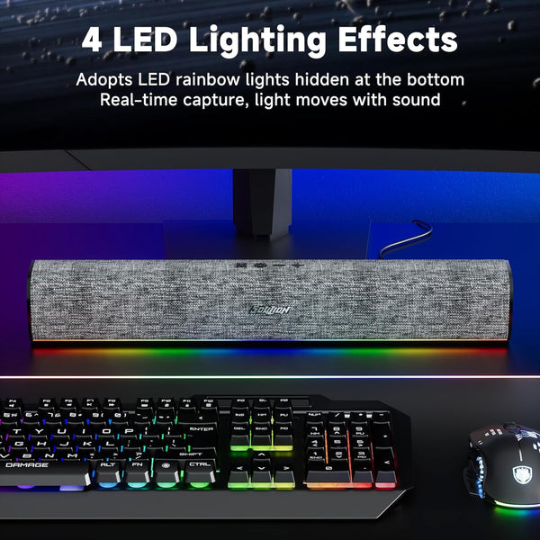 SOULION R100 Bluetooth Computer Speakers with Dynamic LED Light, USB Plug & Play PC Speakers with Switch Button, Clearly Sound Soundbar for