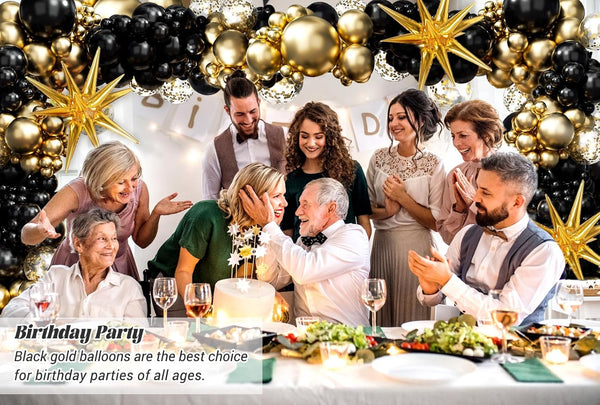 FOTIOMRG Black and Gold Balloons Garland Arch Kit, 5 10 12 18Inch Black Gold Confetti Latex Balloons for 2024 Graduation New Year Anniversary