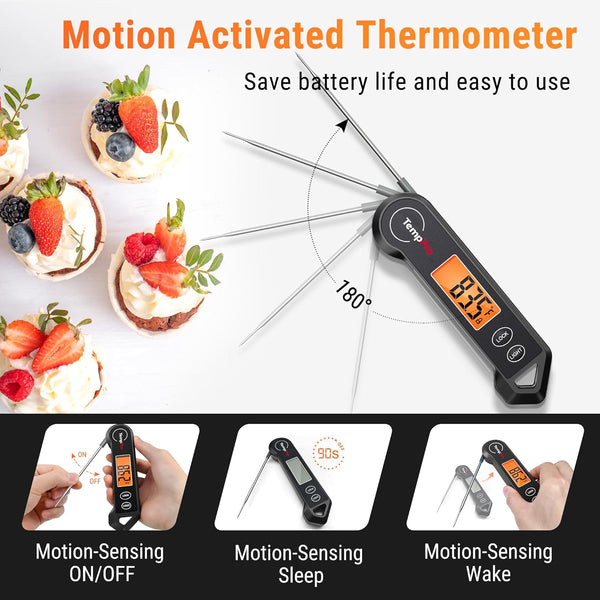 TempPro TP19H Waterproof Digital Meat Thermometer with Ambidextrous Backlit and Motion Sensing Cooking Food Thermometer for BBQ Grill Smoker Oil