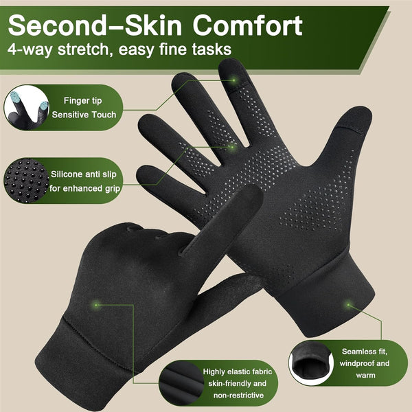 Winter Running Gloves for Men Women Cold Weather Liner Thermal Warm Gloves Black Touchscreen Thin Winter Gloves for Ski Snow Cycling Biking