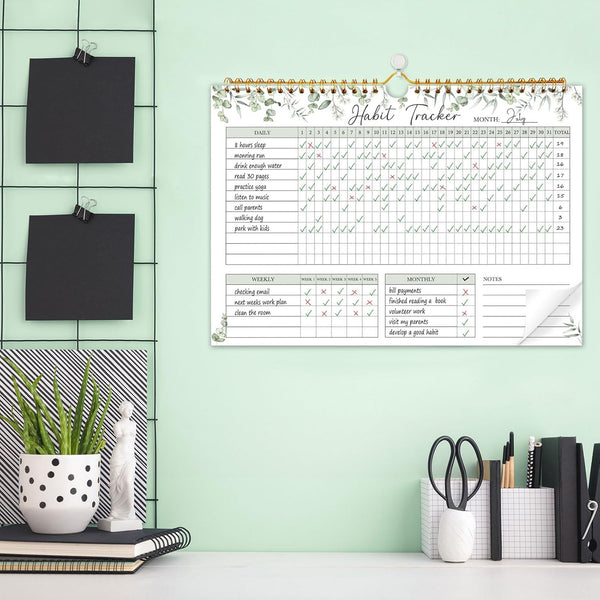 Habit Tracker Calendar-12 Months Undated Daily Weekly Goal and Habit Tracker Journal Planner with Spiral Binding, Boost Productivity Tool and