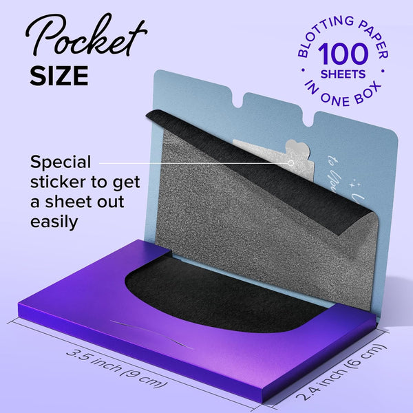 MAREE Oil Blotting Sheets for Face (100 Sheets) - Mineral Blotting Papers for Face with Bamboo Charcoal - Maximum Absorption & Shine Control -