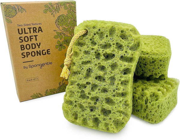 Spongentle Deep Cleansing Dual Texture Body Loofah Sponge, Vacuum Sealed, for Bath and Shower, for Gentle and Deep Exfoliation, Generous and Rich