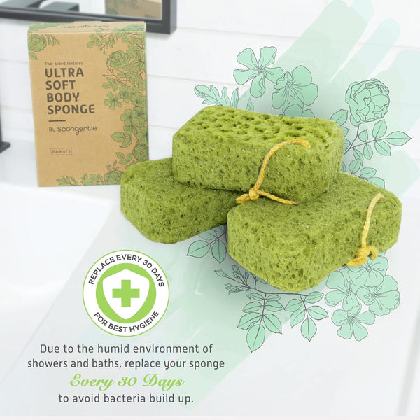 Spongentle Deep Cleansing Dual Texture Body Loofah Sponge, Vacuum Sealed, for Bath and Shower, for Gentle and Deep Exfoliation, Generous and Rich