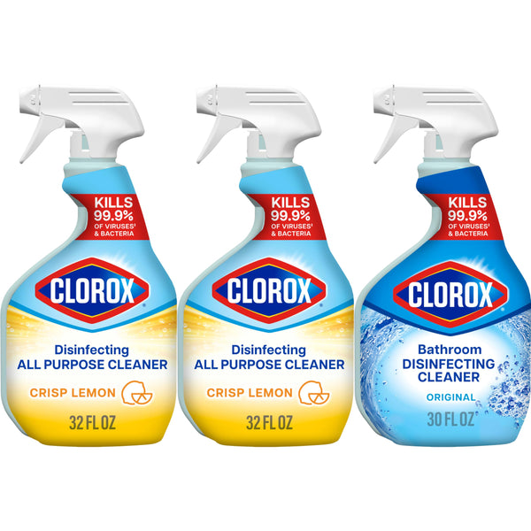 Clorox Disinfecting Multi-Purpose Cleaner Starter Kit, Household Essentials, One Reusable Spray Bottle plus 2 Refills