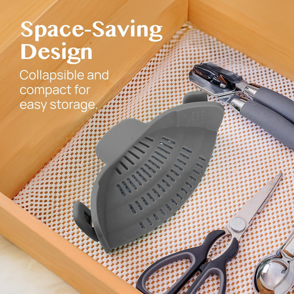 Kitchen Gizmo Snap N' Strain - Silicone Pasta Strainer Clip-On for Pots and Pans - Heat Resistant Colander for Vegetables and Noodles - Kitchen