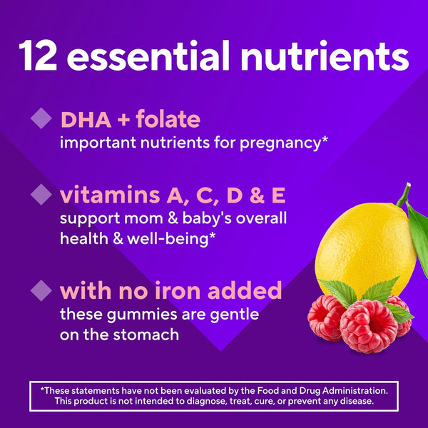 Vitafusion Prenatal Gummy Vitamins, Raspberry Lemonade Flavored, Pregnancy Vitamins for Women, with Folate and DHA, AmericaâS Number 1 Gummy