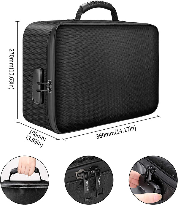 Docsafe File Organizer Bag with Lock,Fireproof Document Organizer Case with Water-Resistant Zipper,3-Layer Portable Travel Home Storage Safe Bag