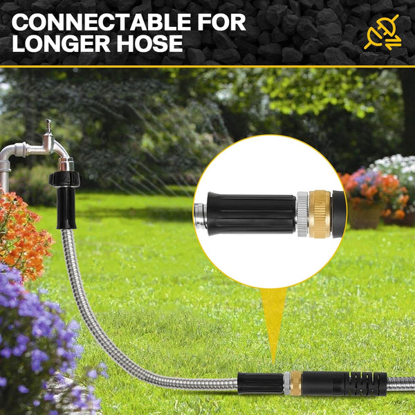Short Garden Hose Meatl Water Hose Heavy Duty Stainless Steel Hose with Metal Fittings Flexible Lightweight Hose Puncture Proof for Yard,