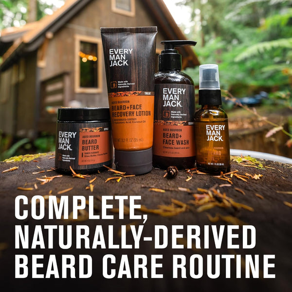 Every Man Jack Mens Aged Bourbon Beard Set - Five Full-Sized Grooming Essentials for a Complete Routine - Beard + Face Wash, Beard + Face Lotion,