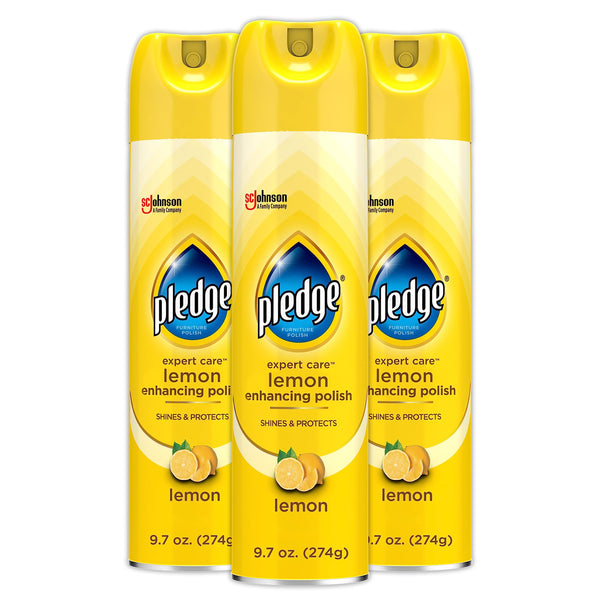 Pledge Enhancing Polish, Furniture & Wood Spray, Lemon Scent, 9.7oz (Pack of 3) 9.7 Ounce (Pack of 3)