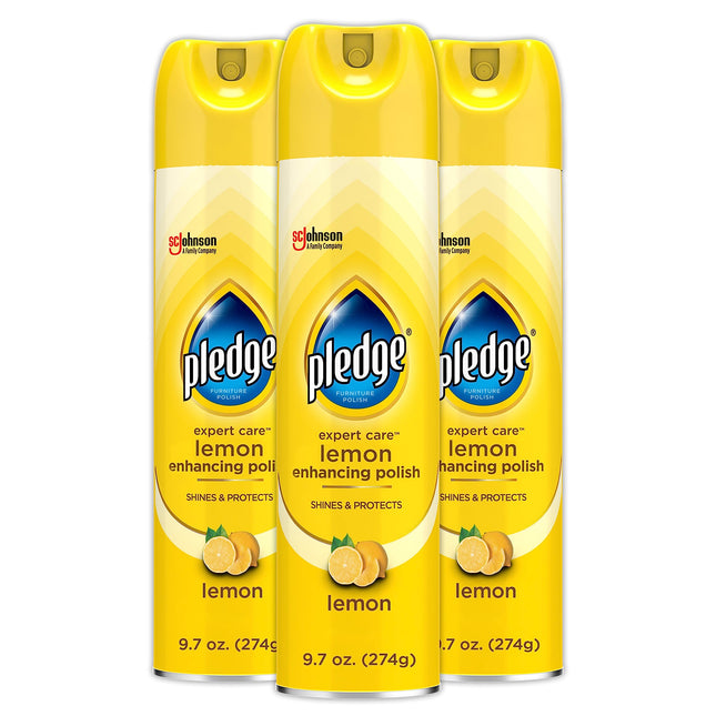 Pledge Enhancing Polish, Furniture & Wood Spray, Lemon Scent, 9.7oz (Pack of 3) 9.7 Ounce (Pack of 3)