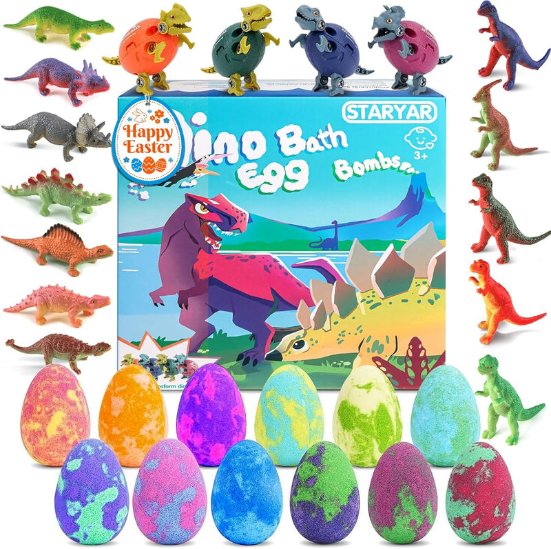 Bath Bombs for Kids with Surprise Toys inside - 16 Pack Organic Dinosaur Eggs Bath Bombs Gift Set, Dino Eggs, Dinosaur Toys for Kids 3 4 5 6 7 8 9