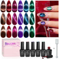 Beetles Cat Eye Gel Nail Polish Set, 6 Colors Glitter Gel Polish Kit Red Pink Shiny Brown Burgundy Purple Blue Green Magnetic Effect Sparkle