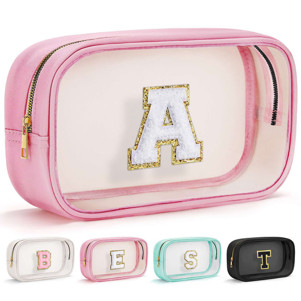 YOOLIFE Graduation Teacher Gifts Initial Clear Makeup Bag Birthday Gift Travel Toiletry Bag Preppy Cosmetic Bag Birthday Gift for Girls Kids