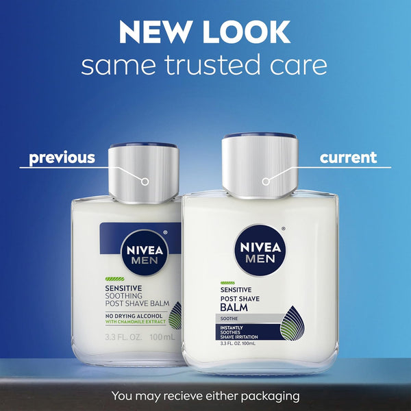 NIVEA MEN Sensitive Soothing Post Shave Balm with Vitamin E, Pro-Vitamin B5 and Chamomile Extract, Skin Care Gifts for Dad, Alcohol Free after