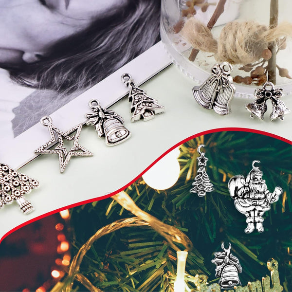 JIALEEY Christmas Charms, Whole Bulk Lots Christmas Charm Mixed Tibetan Silver Metal Pendants DIY for Jewelry Making Crafting and Christmas