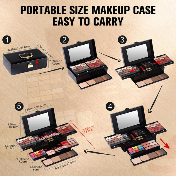 Professional Makeup Kit for Women Girl Full Kit with Mirror 60 Colors All in One Make up Gift Set Included Eyeshadow,Blusher,Highlighter,Compact