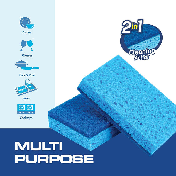 SCRUBIT 48 Pack Kitchen Sponges - Dish Sponge for Washing Dishes, Kitchen & Bathroom â Blue Dishwashing Sponges along with a Thought Scrubber â