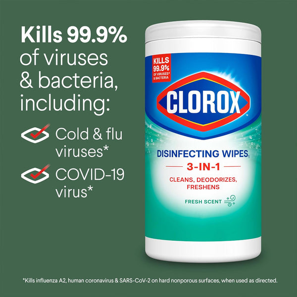 Clorox Disinfecting Wipes, Bleach Free Cleaning Wipes, Fresh Scent, 75 Count (Package May Vary)