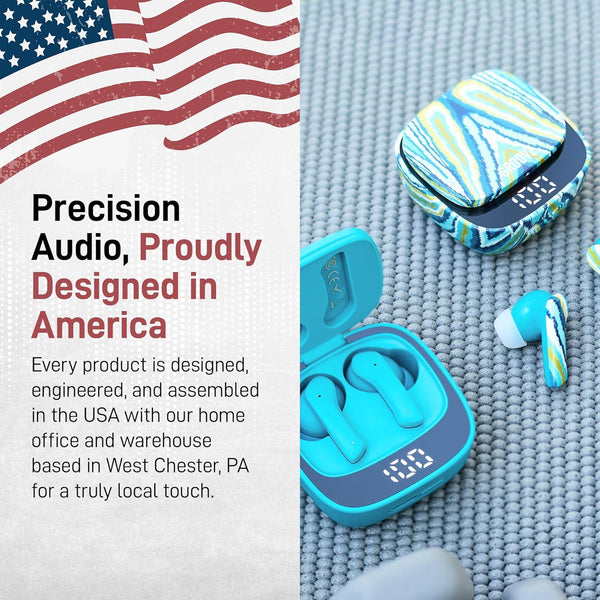 True Wireless Earbuds with Charging Case - Designed and Engineered in the USA - Ipx4 Water Resistant Bluetooth Earbuds Compatible with Apple and