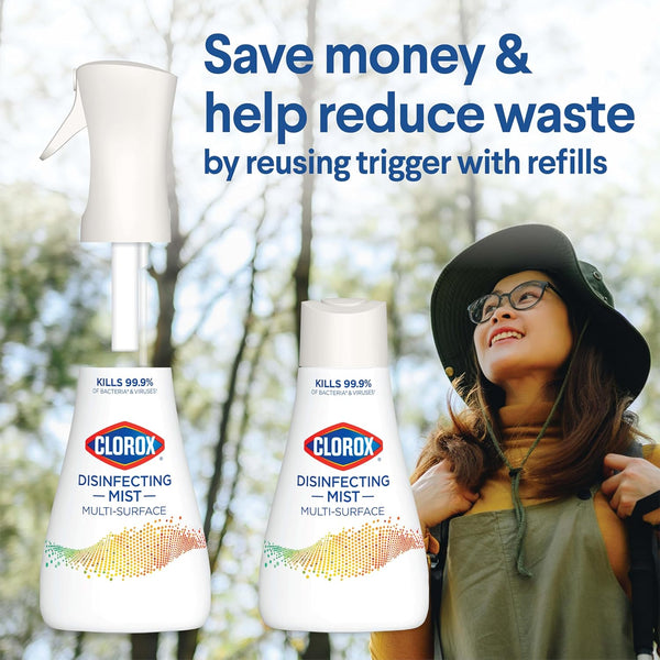 Clorox Disinfecting Mist, Lemongrass Mandarin, Household Essentials, 3 Refills, 16 Fl Oz Each