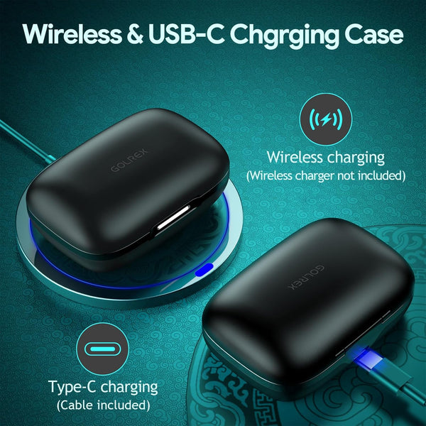 GOLREX Wireless Earbuds Bluetooth Headphones 80H Playtime Ear Buds with Wireless Charging Case & Dual LED Power Display Over-Ear Earphones with