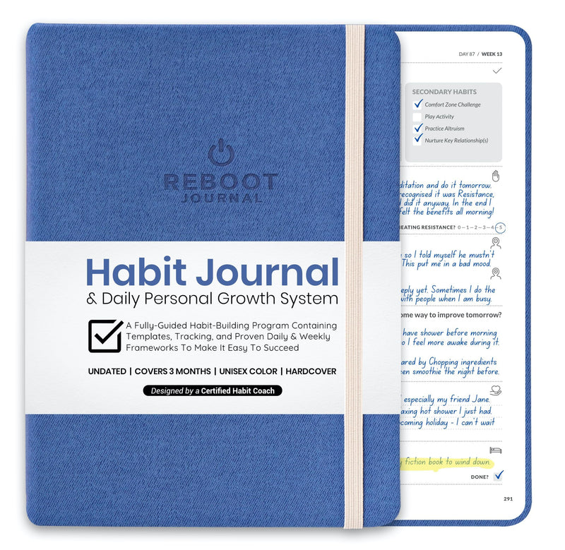 The Reboot Journal - Habit Journal for Building Positive Life Changing Habits - Guided Daily Self Improvement Blueprint with Habit Tracker -