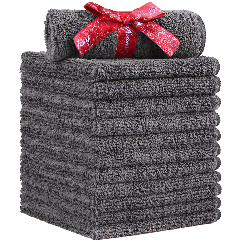 HOMEXCEL Microfiber Washcloths 12 Pack, Highly Absorbent and Soft Face Towel, Multi-Purpose Grey Wash Cloths for Bathroom, Hotel, Spa, Gym, and