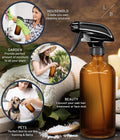 Liba Amber Glass Spray Bottles 2 Pack, 16 Oz Refillable Empty Spray Bottle for Cleaning, Essential Oils, Hair, Plants, Adjustable Nozzle for