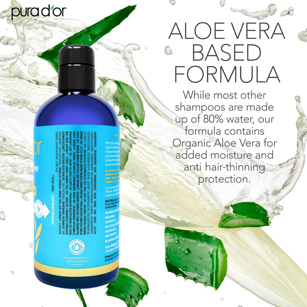 PURA D'OR 16 Oz Hair Thinning Therapy Biotin Shampoo - ORIGINAL Scent - CLINICALLY TESTED Effective Results, Herbal Blend Hair Thickening Products