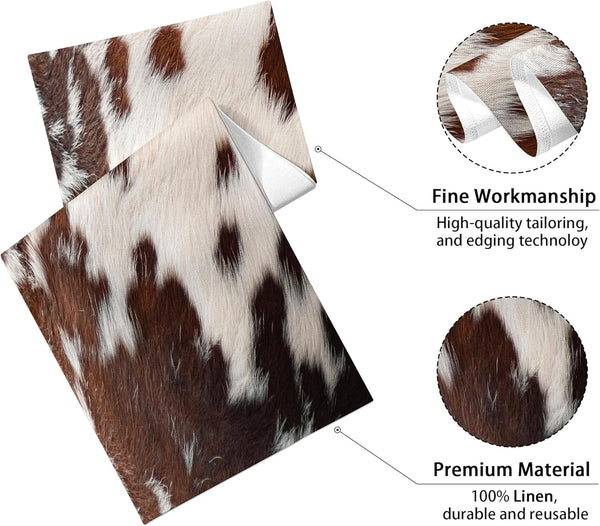 Linen Cow Print Table Runner 13X71 Inch Farmhouse Western White Brown Cowhide Runners Table Decorations Rustic Coffee Table Runner for Home