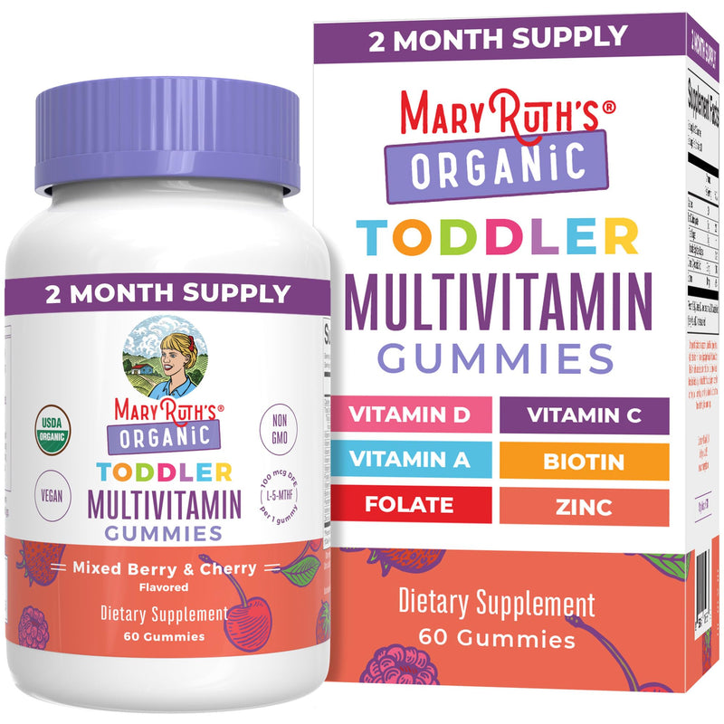 Maryruth Organics Vitamin Gummy | Kids and Toddlers Age 2+ | USDA | Daily Vitamin C | D3 | Zinc | Mixed Berry and Cherry | 2 Month Supply