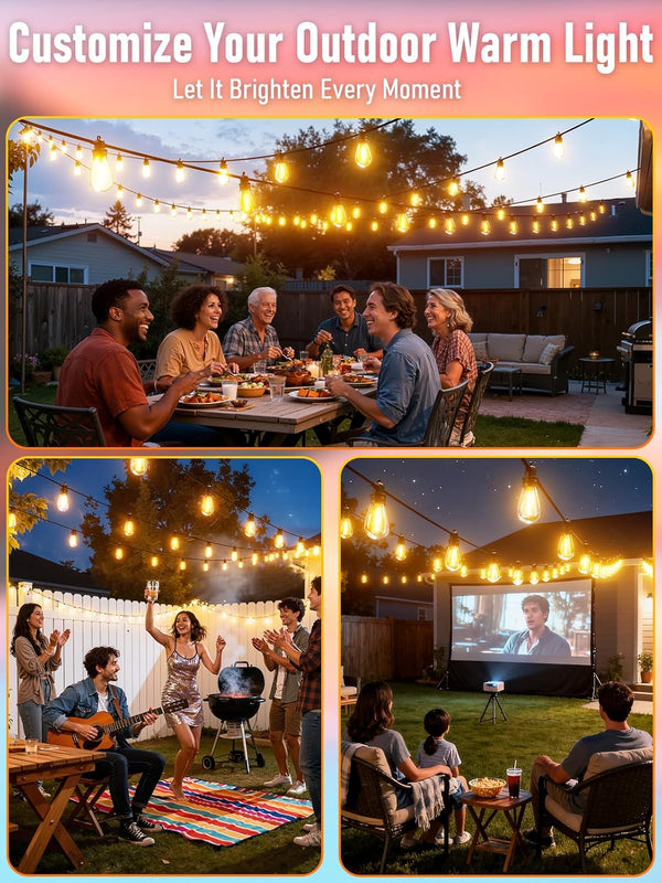60FT LED Outdoor String Lights with 16+1 Edison Shatterproof IP65 Waterproof Bulbs, 2700K Dimmable Commercial Grade Patio Lights for Garden,