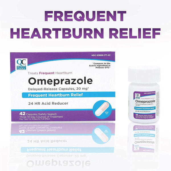 Quality Choice Omeprazole Delayed Release Acid Reducer Capsules, 20Mg Frequent Heartburn Treatment, Contains Three 14 Day Courses of Treatment 42