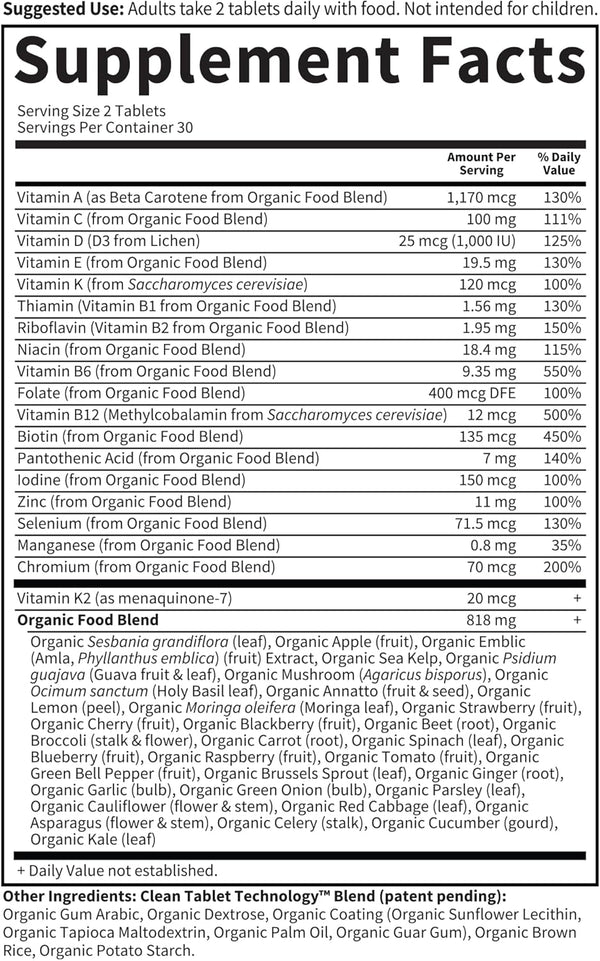 Garden of Life Organics Whole Food Multivitamin for Men, 60 Tablets, Vegan Mens Vitamins and Minerals for Mens Health and Well-Being, Certified